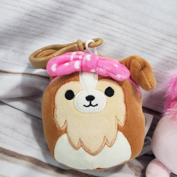 Squishmallows Bag Clips Andres Sheltie Dog & Caparinne Pink Yeti Bigfoot 4 Inch - Picture 2 of 9